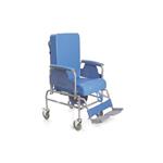 PROMO - COMODA (seduta 46 cm - Larghezza totale 63 cm)  IN ACCIAIO VERNICIATO CON SEDUTA E SCHIENALE ESTRAIBILI - 4 RUOTE (Ø 12.5cm) PIROETTANTI DI CUI 2 CON FRENO - POGGIAPIEDI E POGGIAPOLPACCI REGOLABILI IN ALTEZZA