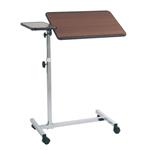 VASSOIO DA LETTO SU RUOTE CON 2 PIANI (1 INCLINABILE) - REGOLAZIONE ALTEZZA MANUALE - H: 80-117 cm - COLORE MARRONE - STRUTTURA IN ACCIAIO CROMATO