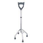 QUADRIPODE A BASE LARGA CON MANICO CHIUSO - ALTEZZA REGOLABILE 74-96 cm - PORTATA MAX 130 kg - IMPUGNATURA ANATOMICA - CON PUNTALI ANTISCIVOLO IN GOMMA MORBIDA - IN ALLUMINIO  ANODIZZATO