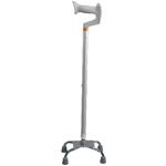 QUADRIPODE A BASE STRETTA CON MANICO APERTO - ALTEZZA REGOLABILE 75-95 cm - PORTATA MAX 130kg - IMPUGNATURA ANATOMICA - CON PUNTALI ANTISCIVOLO IN GOMMA MORBIDA - STRUTTURA IN ALLUMINIO ANODIZZATO, CON BASE IN ACCIAO CROMATO