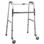 DEAMBULATORE PIEGHEVOLE CON 2 RUOTE PIROETTANTI AUTOBLOCCANTI - ALTEZZA REGOLABILE 82-99 cm - PORTATA MAX 130 kg - 2 RUOTE PIROETTANTI E 2 PUNTALI - MANOPOLE IMBOTTITE - CON PULSANTE - IN ALLUMINIO