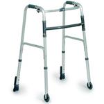 DEAMBULATORE PIEGHEVOLE A DUE RUOTE FISSE E PUNTALI AUTOBLOCCANTI - ALTEZZA REGOLABILE 82-99 cm - PORTATA MAX 130 kg - 2 RUOTE E 2 PUNTALI CON SISTEMA AUTOBLOCCANTE - CON PULSANTE - IN ALLUMINIO