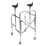 DEAMBULATORE PIEGHEVOLE CON APPOGGIO ANTIBRACHIALE - 4 RUOTE PIROETTANTI (2 CON FRENI) - GAMBE E APPOGGI REGOLABILI IN ALTEZZA - ALTEZZA APPOGGI 97-142,5 cm - PORTATA MAX 130 kg - IN ACCIAIO CROMATO
