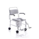 COMODA PER WC E DOCCIA (Seduta 41cm - LARGHEZZA 57) IN ALLUMINIO CON BRACCIOLI RIBALTABILI E PEDANE RIBALTABILI, ESTRAIBILI E REGOLABILI IN LUNGHEZZA - 4 RUOTE PIROETTANTI