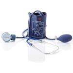 SFIGMOMANOMETRO AD ANEROIDE (con fonendoscopio) - CASSA IN LEGA LEGGERA VERNICIATA BLU - MONOPALLA CON VALVOLA DI RITEGNO A SFERA - BRACCIALE IN NYLON CON CHIUSURA A VELCRO - LATEX FREE - 