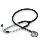 FONENDOSCOPIO (Tubo nero) CON TESTA PIATTA ANATOMICA IN ZINCO E ARCHETTO BIAURICOLARE IN ACCIAIO INOX - ANELLO ANTIFREDDO - LATEX FREE - COMPRESO NEL PREZZO KIT DI RICAMBIO MEMBRANA E 4 AURICOLARI 