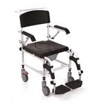 COMODA (seduta 46cm - LARGHEZZA 49) PER WC E DOCCIA IN ALLUMINIO VERNICIATO - CON BRACCIOLI RIBALTABILI E PEDANE RIBALTABILI GIREVOLI, ESTRAIBILI CON POGGIAPIEDI REGOLABILI IN ALTEZZA - 4 RUOTE PIROETTANTI