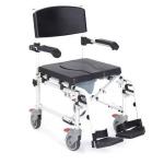 Sedia comoda pieghevole per WC e per doccia - (Seduta 46cm) - (Peso Max 136kg) Sedile, schienale e braccioli in PU - Braccioli ribaltabili e schienale estraibile