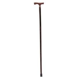 BASTONE DA DONNA IN LEGNO DI FAGGIO NATURALE CON MANICO A "T" - ANELLO CROMATO - lunghezza 92 cm