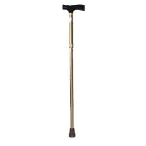 BASTONE PIEGHEVOLE IN ALLUMINIO (Nero - corto) CON MANICO A "T" - ALTEZZA REGOLABILE 77,5-87,5 cm - PORTATA MAX 100 kg - IMPUGNATURA IN LEGNO E PUNTALI ANTISCIVOLO 