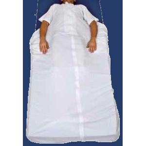 LENZUOLA PIGIAMA CONTENITIVO MANICA LUNGA (adatto per letti da 90 a 105 cm di larghezza) CON GANCI - STUDIATO PER EVITARE CHE IL PAZIENTE POSSA ACCEDERE A PANNOLONI O SONDE - CONSENTE IL MOVIMENTO ED I CAMBI POSTURALI - APERTURA LATERALE 