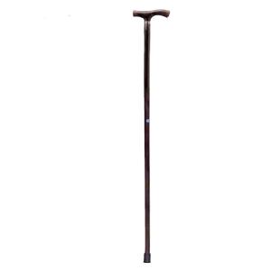 BASTONE DA DONNA IN LEGNO DI FAGGIO NATURALE CON MANICO A "T" - ANELLO CROMATO - lunghezza 92 cm