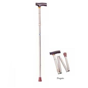 BASTONE PIEGHEVOLE IN ALLUMINIO (Bronzo) CON MANICO A "T" - ALTEZZA REGOLABILE 77,5-87,5 cm - PORTATA MAX 100 kg - IMPUGNATURA IN LEGNO E PUNTALI ANTISCIVOLO 
