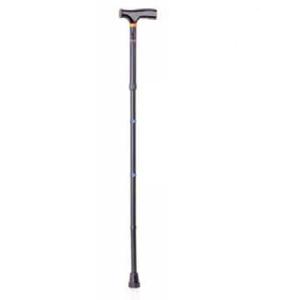 BASTONE PIEGHEVOLE IN ALLUMINIO (Nero - lungo) CON MANICO A "T" - ALTEZZA REGOLABILE 82,5-92,5 cm - PORTATA MAX 100 kg - IMPUGNATURA IN LEGNO E PUNTALI ANTISCIVOLO