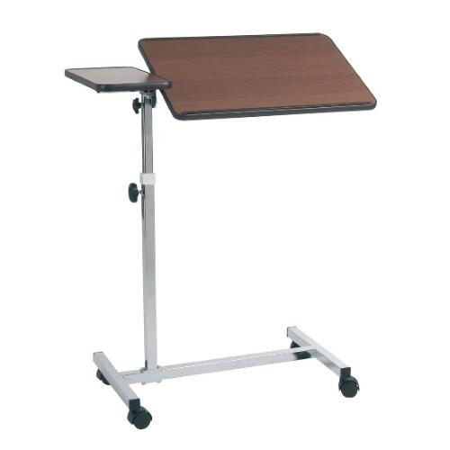 VASSOIO DA LETTO SU RUOTE CON 2 PIANI (1 INCLINABILE) - REGOLAZIONE ALTEZZA MANUALE - H: 80-117 cm - COLORE MARRONE - STRUTTURA IN ACCIAIO CROMATO