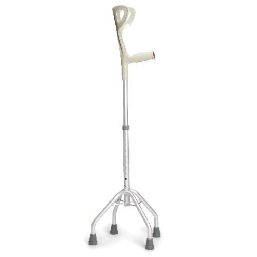 QUADRIPODE A BASE LARGA CON APPOGGIO BRACHIALE - ALTEZZA REGOLABILE 76-98 cm - PORTATA MAX 130kg - IMPUGNATURA ANATOMICA - PUNTALI ANTISCIVOLO IN GOMMA MORBIDA - IN ALLUMINIO ANODIZZATO