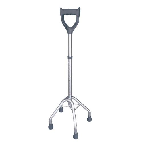 QUADRIPODE A BASE LARGA CON MANICO CHIUSO - ALTEZZA REGOLABILE 74-96 cm - PORTATA MAX 130 kg - IMPUGNATURA ANATOMICA - CON PUNTALI ANTISCIVOLO IN GOMMA MORBIDA - IN ALLUMINIO  ANODIZZATO