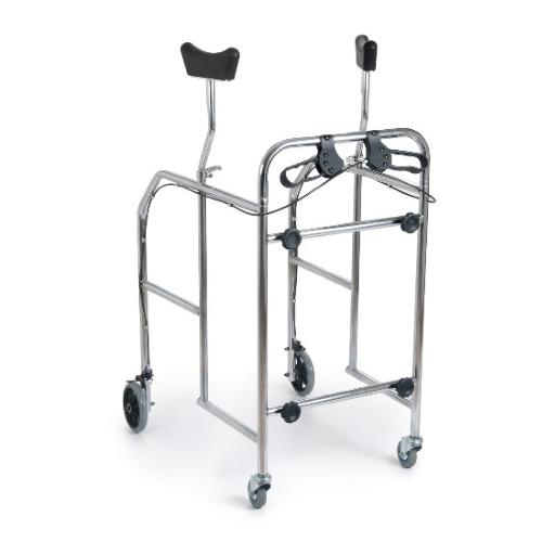 DEAMBULATORE SMONTABILE CON APPOGGIO SOTTOASCELLARE - 2 RUOTE CON FRENI + 2 PIROETTANTIANTERIORI - REGOLABILE IN ALTEZZA - PORTATA 130 kg - IN ACCIAIO VERNICIATO