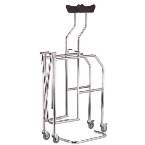 DEAMBULATORE PIEGHEVOLE CON APPOGGIO SOTTOASCELLARE - 4 RUOTE PIROETTANTI (2 CON FRENI) - GAMBE REGOLABILI IN ALTEZZA 86-98,5cm - ALTEZZA APPOGGI REGOLABILE 117-147cm - PORTATA MAX 130 kg - IN ACCIAIO CROMATO