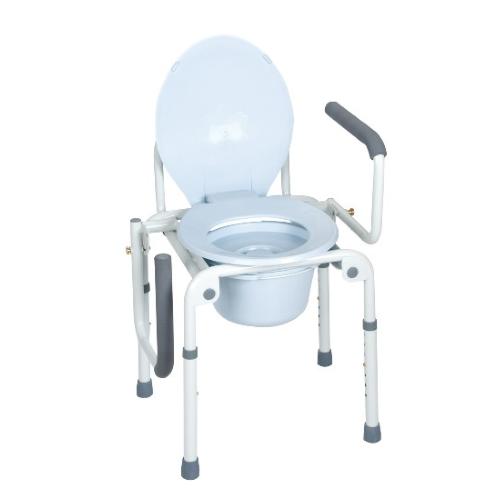 COMODA CON BRACCIOLI RIBALTABILI E PUNTALI ANTISCIVOLO - 4 FUNZIONI IN UNA - CON SECCHIO, (Altezza seduta regolabile da 40 a 58 cm) - DIMENSIONI L. 46÷53 x P.40 x H. 60÷78 cm - Portata max: 130 kg 