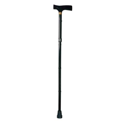 BASTONE PIEGHEVOLE IN ALLUMINIO (Nero - lungo) CON MANICO A "T" - ALTEZZA REGOLABILE 82,5-92,5 cm - PORTATA MAX 100 kg - IMPUGNATURA IN LEGNO E PUNTALI ANTISCIVOLO