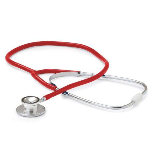 STETOFONENDOSCOPIO (Tubo rosso) PER ADULTI CON DOPPIA TESTA RUOTANTE IN ALLUMINIO E ARCHETTO IN METALLO CROMATO - LATEX FREE - 