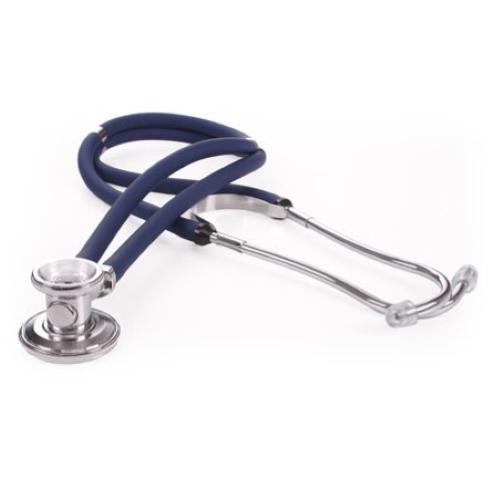 STETOFONENDOSCOPIO TIPO RAPPAPORT (Tubi blu) CON TUBO GEMELLARE, TESTA IN METALLO E PADIGLIONI RUOTANTI - COMPLETO DI ACCESSORI - LATEX FREE - 