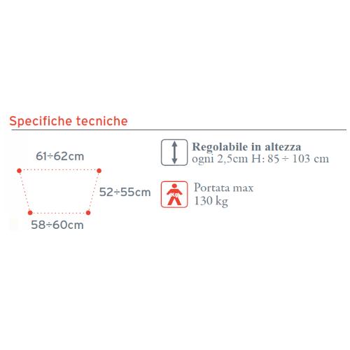 DEAMBULATORE PIEGHEVOLE CON 2 RUOTE PIROETTANTI FRONTALI, 2 POSTERIORI AUTOBLOCCANTI - ALTEZZA REGOLABILE 85-103 cm - PORTATA MAX 130 kg - CON PULSANTE - IN ALLUMINIO 