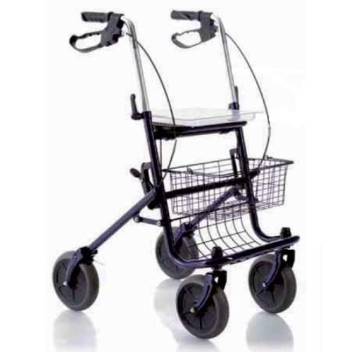 ROLLATORE PIEGHEVOLE (Blu) IN ACCIAIO VERNICIATO CON 4 RUOTE PIENE (2 PIROETTANTI - 2 FISSE) - FORNITO CON SEDILE, VASSOIO E CESTINO PORTA OGGETTI - 