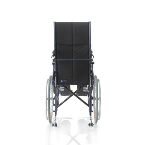 CARROZZINA PIEGHEVOLE AD AUTOSPINTA (Seduta 43 cm) CON SCHIENALE RECLINABILE IN ACCIAIO VERNICIATO - SINGOLA CROCIERA - BRACCIOLI ESTRAIBILI - FRENO OPERATORE - MODELLO COMFY-S