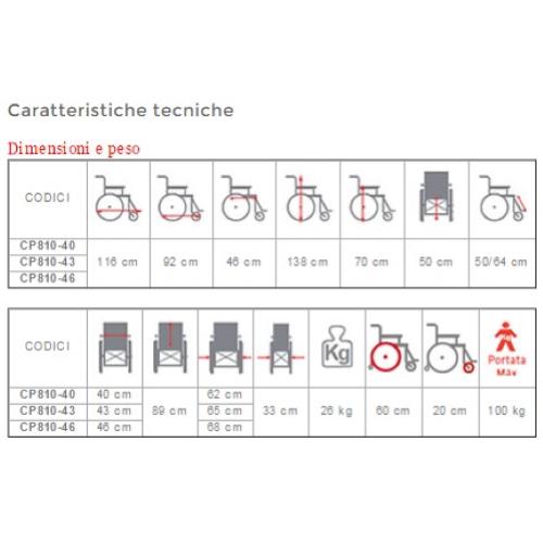 CARROZZINA PIEGHEVOLE AD AUTOSPINTA (Seduta 46 cm) CON SCHIENALE RECLINABILE - IN ALLUMINIO VERNICIATO - DOPPIA CROCIERA - BRACCIOLI REGOLABILI E RIBALTABILI - FRENO OPERATORE - MODELLO COMFY