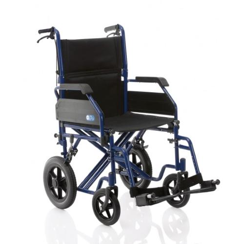 CARROZZINA GO UP CON SEDUTA 43 cm - DA TRANSITO E CON FRENO OPERATORE - IN ACCIAIO A DOPPIA CROCIERA E PORTATA DI 150 Kg - RUOTE POSTERIORI IN PU - PEDANE REGOLABILI - SCHIENALE RECLINABILE E BRACCIOLI RIBALTABILI - PESO 17,5 Kg