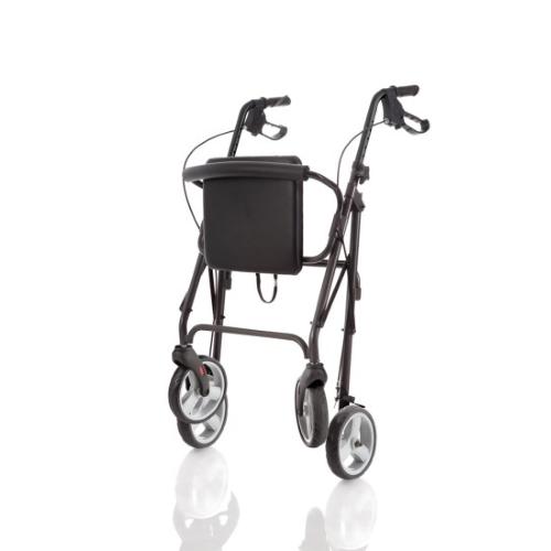 NOLEGGIO - ROLLATORE PIEGHEVOLE IN ALLUMINIO VERNICIATO - 4 RUOTE - CON SEDUTA IMBOTTITA - IMPUGNATURE ANATOMICHE REGOLABILI IN ALTEZZA