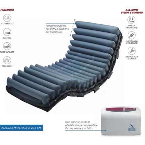 DOMUS AUTO - KIT ANTIDECUBITO A CICLO ALTERNATO E STATICO - Materasso in Nylon® + TPU traspirante/impermeabile (90x200x h. 20,3) - SEAT INFLATE E MAX FIRM - 20 ELEMENTI INTERCAMBIABILI E COMPRESSORE CON REGOLAZIONE AUTOMATICA DELLA PRESSIONE