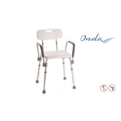 SEDILE DA DOCCIA CON SCHIENALE E BRACCIOLI - SEDUTA IN PE (Polietilene), GAMBE CON PUNTALI ANTISCIVOLO - ALTEZZA SEDUTA E SCHIENALE REGOLABILE