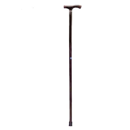 BASTONE DA DONNA IN LEGNO DI FAGGIO NATURALE CON MANICO A "T" - ANELLO CROMATO - lunghezza 92 cm