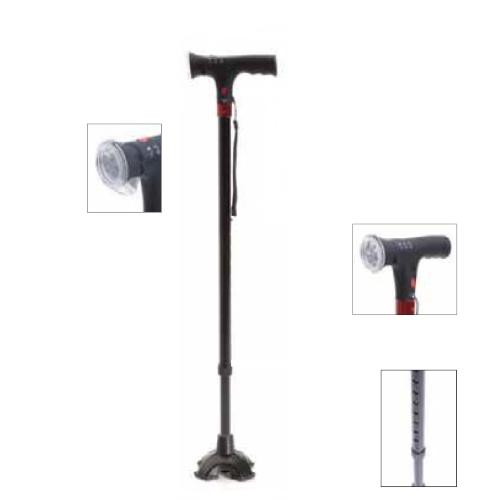 BASTONE REGOLABILE (Alluminio) CON LUCE DI CORTESIA ED AVVISATORE ACUSTICO - MANICO A "T" - ALTEZZA REGOLABILE 74-96,5 cm - PORTATA MAX 100 kg - COMANDI SULL'IMPUGNATURA E PUNTALI ANTISCIVOLO - IN ALLUMINIO