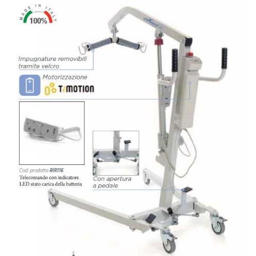 SOLLEVAMALATI ARKIMED ELETTRICO di piccole dimensioni ideale nelle cure domiciliari (Portata max 135 kg) - ATTUATORE TIMOTION, STRUTTURA IN ACCIAIO VERNICIATO, RUOTE PIROETTANTI (2 con freno), BASE REGOLABILE IN LARGHEZZA CON PEDALE