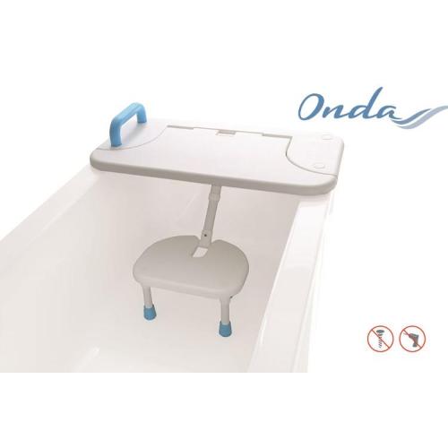 SEDILE/TAVOLA PER VASCA DA BAGNO IN POLIETILENE IN PE - SEDUTA RIBALTABILE - STRUTTURA IN ALLUMINIO VERNICIATO - DOTATO DI MANIGLIA E FERMI ANTISCIVOLO