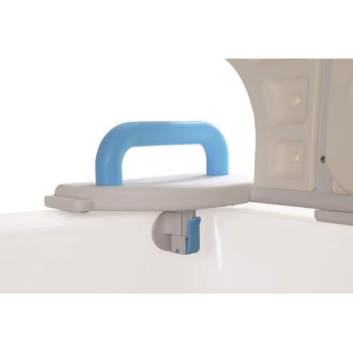 SEDILE/TAVOLA PER VASCA DA BAGNO IN POLIETILENE IN PE - SEDUTA RIBALTABILE - STRUTTURA IN ALLUMINIO VERNICIATO - DOTATO DI MANIGLIA E FERMI ANTISCIVOLO