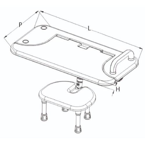SEDILE/TAVOLA PER VASCA DA BAGNO IN POLIETILENE IN PE - SEDUTA RIBALTABILE - STRUTTURA IN ALLUMINIO VERNICIATO - DOTATO DI MANIGLIA E FERMI ANTISCIVOLO