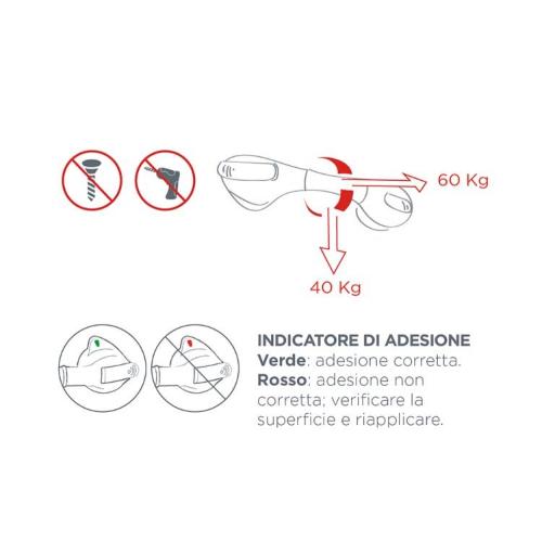 MANIGLIA A VENTOSA 50 cm - FACILI E VELOCI DA MONTARE - UTILIZZABILI SIA ORIZZONTALMENTE CHE VERTICALMENTE - IDEALE PER PERSONE CON DIFFICOLTA' NELL'ALZARSI E SEDERSI SUL WC