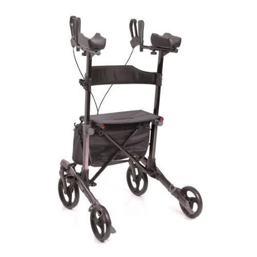 ROLLATORE PIEGHEVOLE IN ALLUMINIO VERNICIATO - 4 RUOTE IN TPR - SEDUTA IN TESSUTO - BORSA PORTA OGGETTI - APPOGGIO ANTIBRACHIALE  