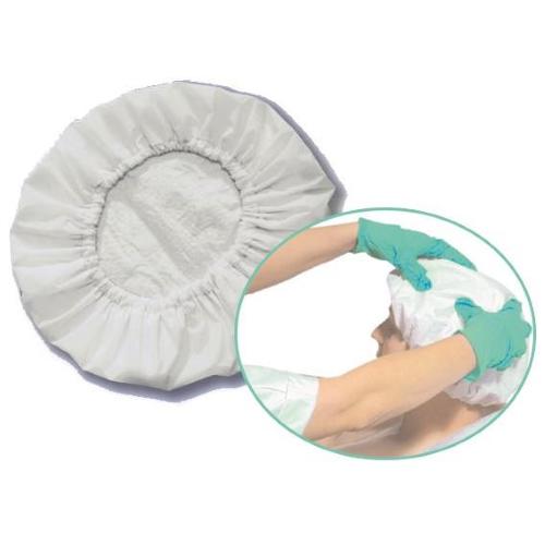 CUFFIA SHAMPOO MONOUSO IMBIBITA DI SOLUZIONE NEUTRA DETERGENTE - SENZA RISCIACQUO - COMPLETA DI PETTINE E DUE MANOPOLE PER ASCIUGARE E RIFINIRE - RISCALDABILE AL MICROONDE - 1 CONFEZIONE