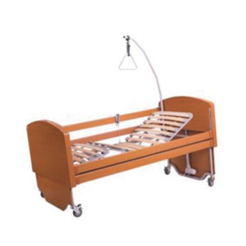 "LETTO HOME" ELETTRICO ELEVABILE H 25-65 cm (RETE 90 x 195 cm) SCHIENALE E APPOGGIA GAMBE REGOLABILI - PORTATA MAX 180 kg - CON SPONDE E 4 RUOTE PIROETTANTI DA 125mm CON FRENO - Accessorio optional: Alzamalati inseribile con maniglia