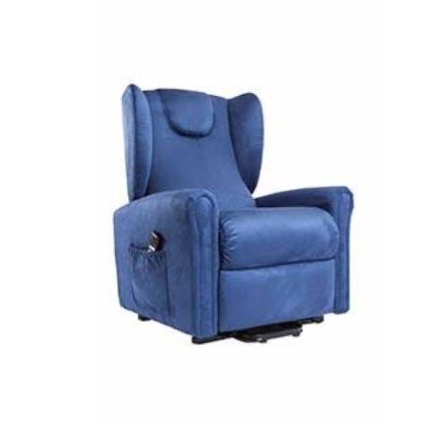 POLTRONA RELAX BERGERE (Blu) CON 2 MOTORI - Schienale con grandi orecchie sui lati - Seduta morbida e accogliente - Gran foulard coordinato di serie per coprirla e proteggerne il rivestimento