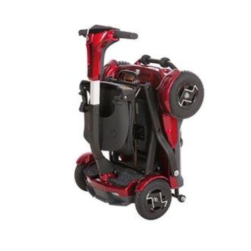 SCOOTER PIEGHEVOLE (Rosso) - Chiusura automatica - leggero, compatto e confortevole - Portata massima 120 Kg - Sterzo regolabile in altezza - 4 Ruote pneumatiche - Ruotine di trasporto - Luci a led anteriori e posteriori 