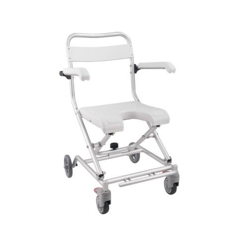 SEDIA DA DOCCIA CON RUOTE - pieghevole a rotelle con struttura in alluminio e seduta in plastica