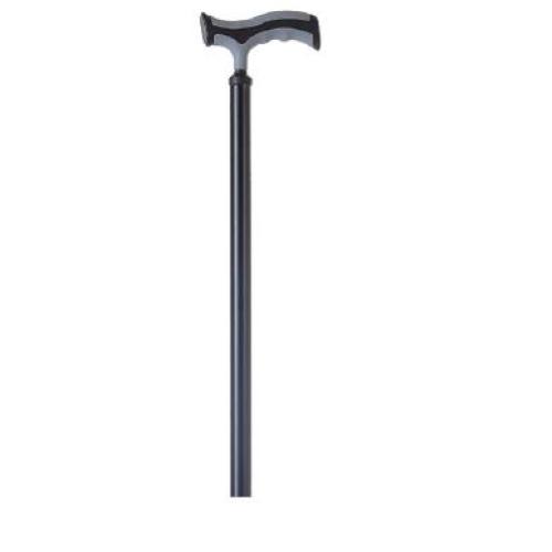 BASTONE REGOLABILE IN ALLUMINIO (Nero) CON BASE QUADRIPODE - MANICO A "T" - ALTEZZA REGOLABILE 74-97 cm - PORTATA MAX 110 kg