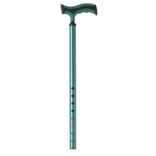 BASTONE REGOLABILE IN ALLUMINIO (Verde) CON PUNTALE BASE LARGA - MANICO A "T" - ALTEZZA REGOLABILE 74-97 cm - PORTATA MAX 110 kg